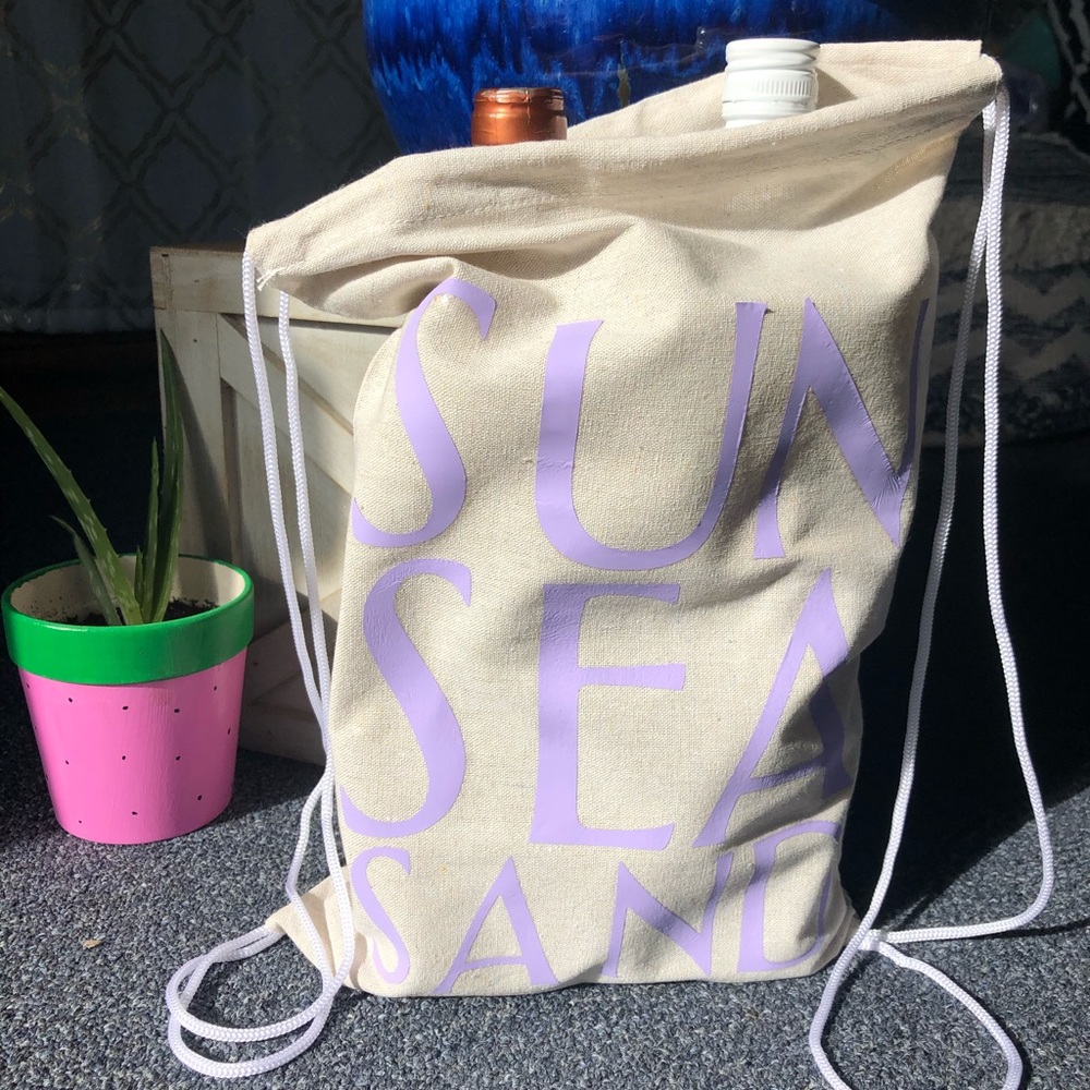 SUN SEA SAND canvas drawstring bag